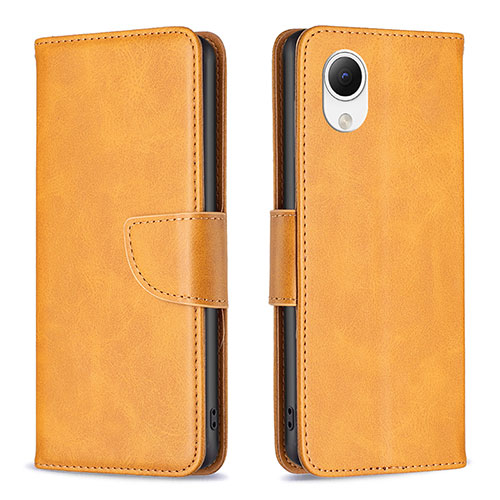 Leather Case Stands Flip Cover Holder B04F for Samsung Galaxy A23e 5G Light Brown