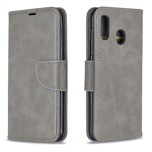 Leather Case Stands Flip Cover Holder B04F for Samsung Galaxy A30 Gray