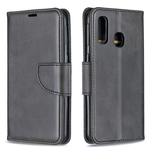 Leather Case Stands Flip Cover Holder B04F for Samsung Galaxy A40 Black