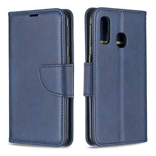 Leather Case Stands Flip Cover Holder B04F for Samsung Galaxy A40 Blue