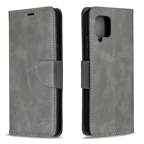 Leather Case Stands Flip Cover Holder B04F for Samsung Galaxy A42 5G Gray