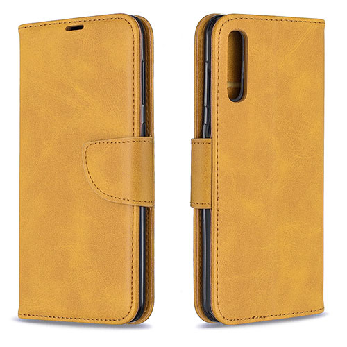 Leather Case Stands Flip Cover Holder B04F for Samsung Galaxy A50S Light Brown