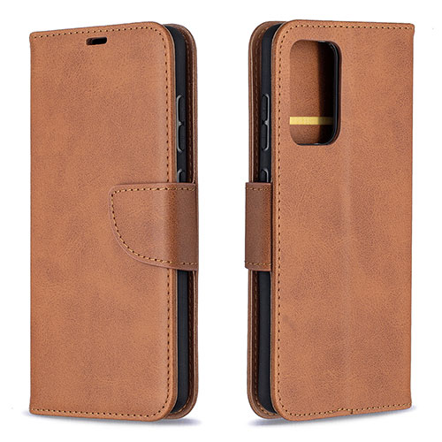 Leather Case Stands Flip Cover Holder B04F for Samsung Galaxy A52 5G Brown