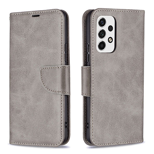 Leather Case Stands Flip Cover Holder B04F for Samsung Galaxy A53 5G Gray