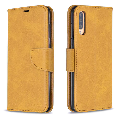 Leather Case Stands Flip Cover Holder B04F for Samsung Galaxy A70 Light Brown