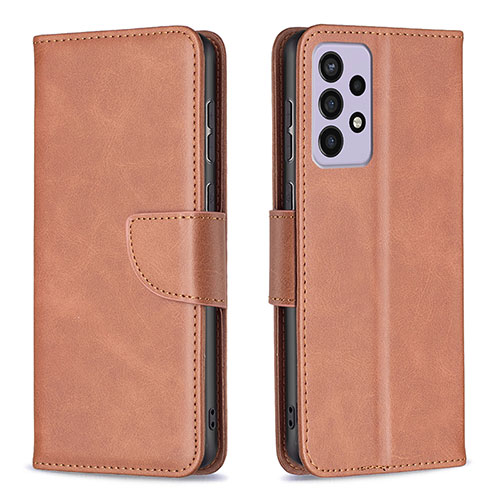 Leather Case Stands Flip Cover Holder B04F for Samsung Galaxy A73 5G Brown