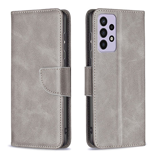 Leather Case Stands Flip Cover Holder B04F for Samsung Galaxy A73 5G Gray