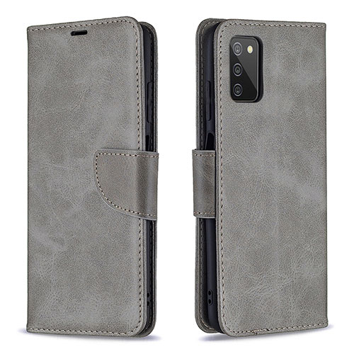 Leather Case Stands Flip Cover Holder B04F for Samsung Galaxy F02S SM-E025F Gray
