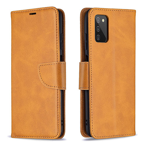 Leather Case Stands Flip Cover Holder B04F for Samsung Galaxy F02S SM-E025F Light Brown