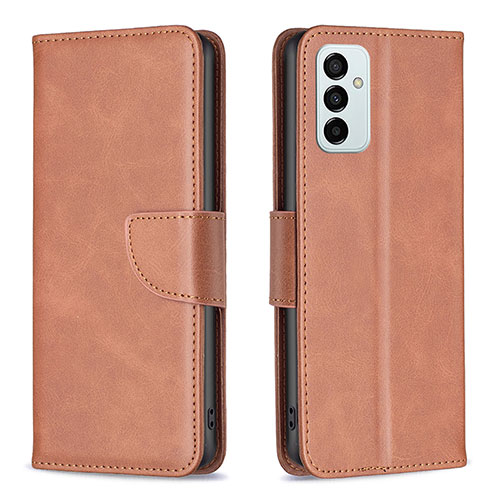 Leather Case Stands Flip Cover Holder B04F for Samsung Galaxy F23 5G Brown