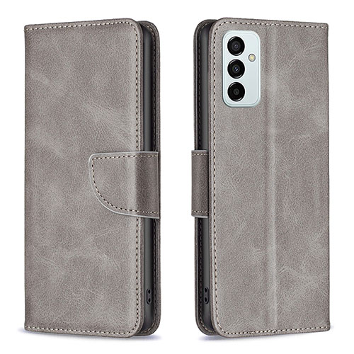 Leather Case Stands Flip Cover Holder B04F for Samsung Galaxy F23 5G Gray