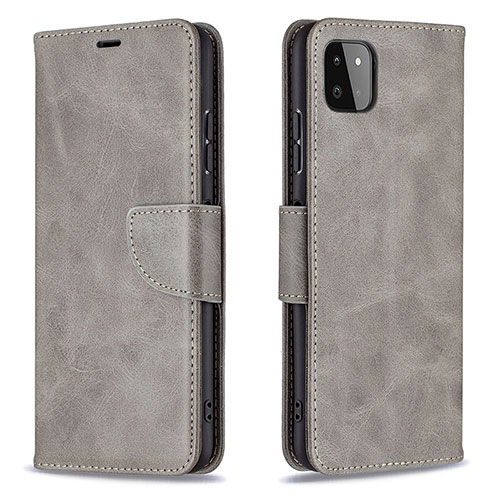 Leather Case Stands Flip Cover Holder B04F for Samsung Galaxy F42 5G Gray