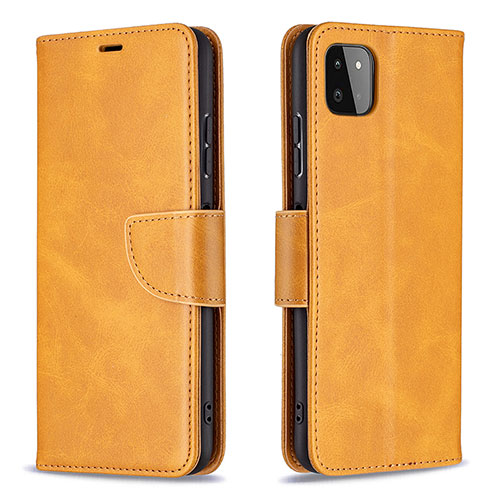 Leather Case Stands Flip Cover Holder B04F for Samsung Galaxy F42 5G Light Brown