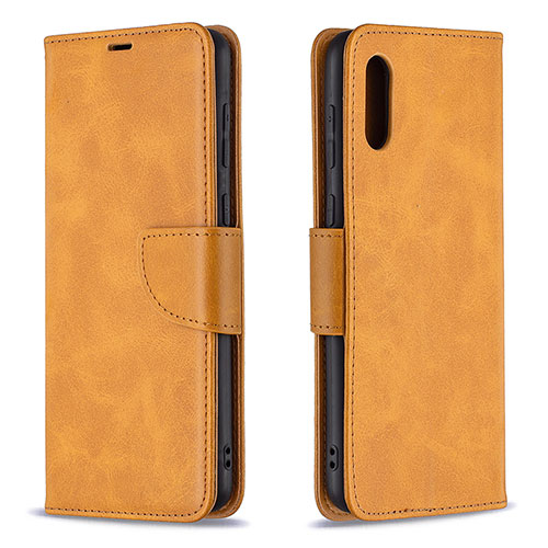 Leather Case Stands Flip Cover Holder B04F for Samsung Galaxy M02 Light Brown