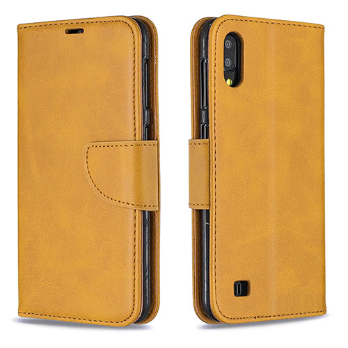 Leather Case Stands Flip Cover Holder B04F for Samsung Galaxy M10 Light Brown