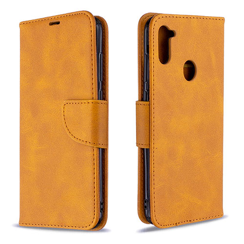 Leather Case Stands Flip Cover Holder B04F for Samsung Galaxy M11 Light Brown