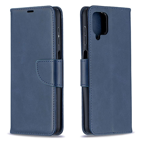 Leather Case Stands Flip Cover Holder B04F for Samsung Galaxy M12 Blue