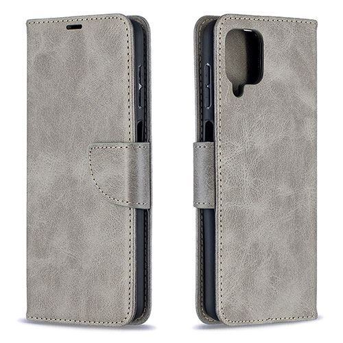 Leather Case Stands Flip Cover Holder B04F for Samsung Galaxy M12 Gray