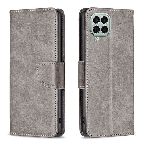 Leather Case Stands Flip Cover Holder B04F for Samsung Galaxy M33 5G Gray