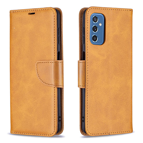 Leather Case Stands Flip Cover Holder B04F for Samsung Galaxy M52 5G Light Brown