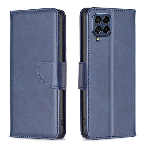 Leather Case Stands Flip Cover Holder B04F for Samsung Galaxy M53 5G Blue