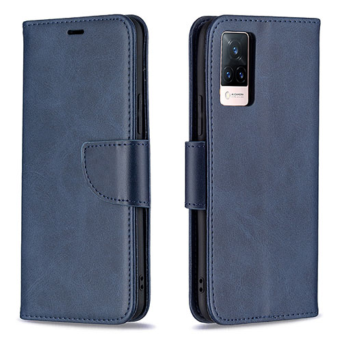 Leather Case Stands Flip Cover Holder B04F for Vivo V21 5G Blue