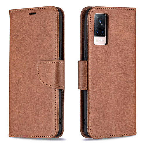 Leather Case Stands Flip Cover Holder B04F for Vivo V21 5G Brown