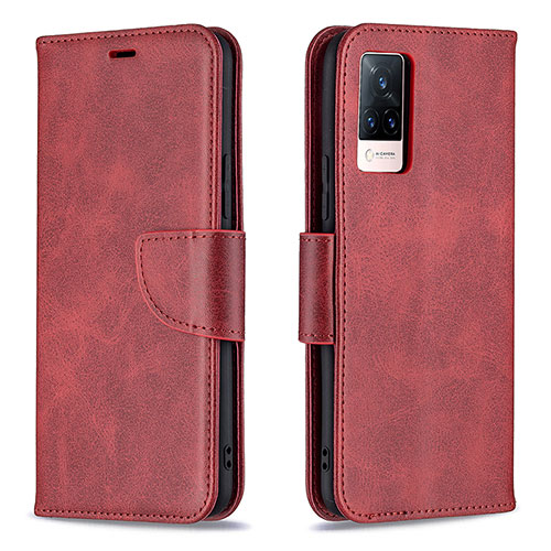 Leather Case Stands Flip Cover Holder B04F for Vivo V21 5G Red