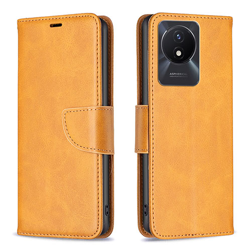 Leather Case Stands Flip Cover Holder B04F for Vivo Y02 Light Brown