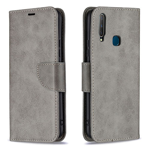 Leather Case Stands Flip Cover Holder B04F for Vivo Y11 Gray