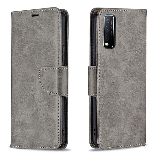 Leather Case Stands Flip Cover Holder B04F for Vivo Y12s (2021) Gray