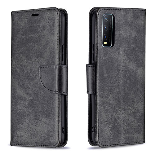 Leather Case Stands Flip Cover Holder B04F for Vivo Y12s Black