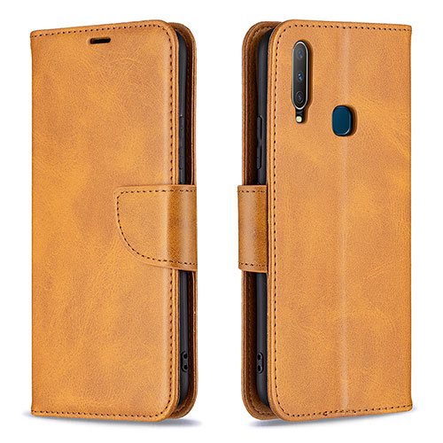 Leather Case Stands Flip Cover Holder B04F for Vivo Y15 Light Brown