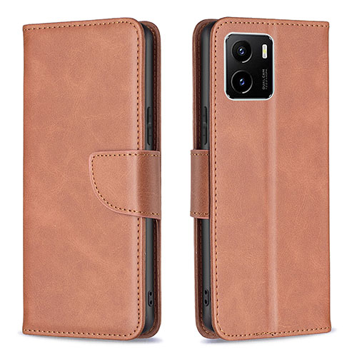 Leather Case Stands Flip Cover Holder B04F for Vivo Y15S Brown