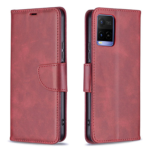 Leather Case Stands Flip Cover Holder B04F for Vivo Y21 Red