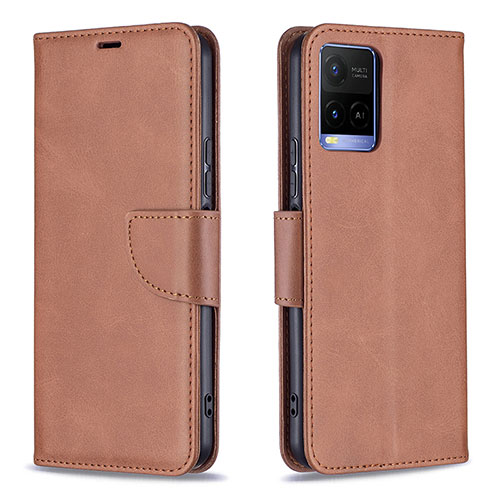 Leather Case Stands Flip Cover Holder B04F for Vivo Y21s Brown