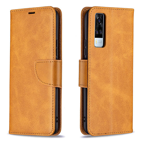 Leather Case Stands Flip Cover Holder B04F for Vivo Y31 (2021) Light Brown