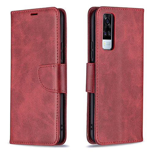 Leather Case Stands Flip Cover Holder B04F for Vivo Y31 (2021) Red