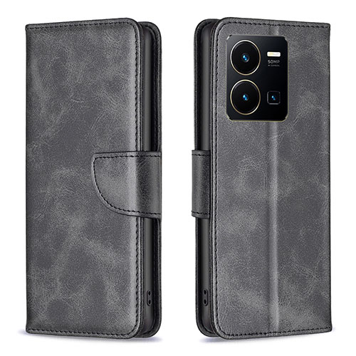 Leather Case Stands Flip Cover Holder B04F for Vivo Y35 4G Black