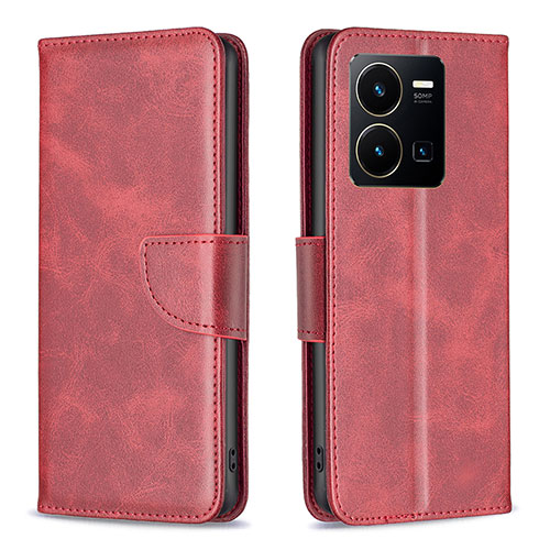 Leather Case Stands Flip Cover Holder B04F for Vivo Y35 4G Red