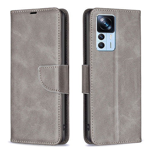 Leather Case Stands Flip Cover Holder B04F for Xiaomi Mi 12T Pro 5G Gray