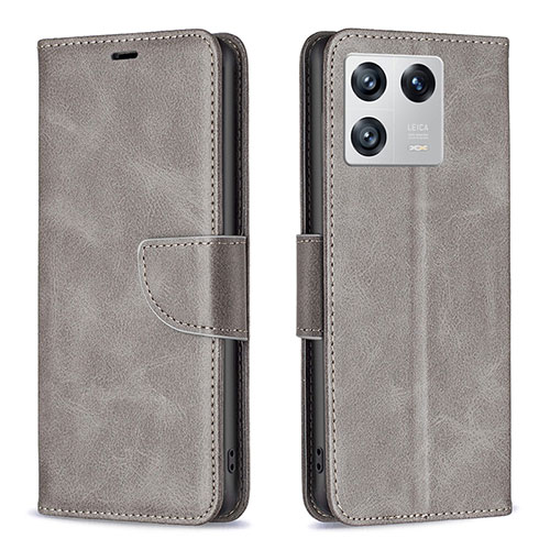 Leather Case Stands Flip Cover Holder B04F for Xiaomi Mi 13 5G Gray