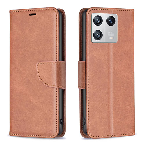 Leather Case Stands Flip Cover Holder B04F for Xiaomi Mi 13 Pro 5G Brown