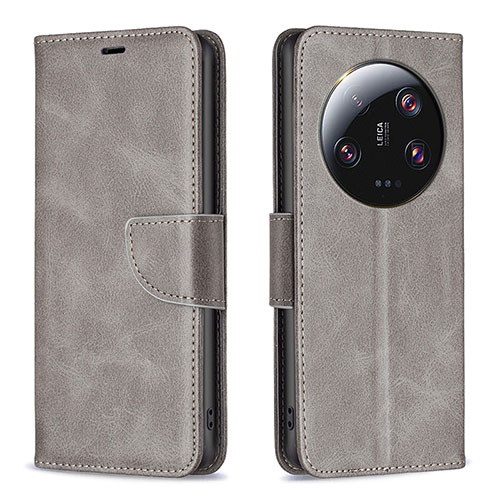 Leather Case Stands Flip Cover Holder B04F for Xiaomi Mi 13 Ultra 5G Gray