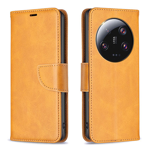 Leather Case Stands Flip Cover Holder B04F for Xiaomi Mi 13 Ultra 5G Light Brown