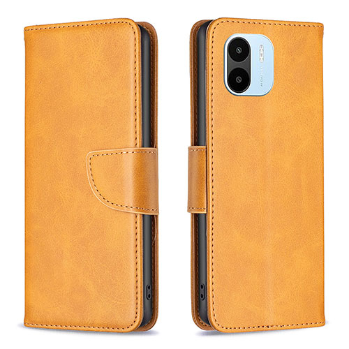 Leather Case Stands Flip Cover Holder B04F for Xiaomi Poco C50 Light Brown