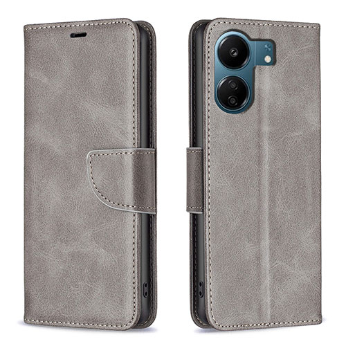 Leather Case Stands Flip Cover Holder B04F for Xiaomi Poco C65 Gray