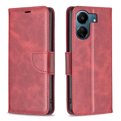 Leather Case Stands Flip Cover Holder B04F for Xiaomi Poco C65 Red