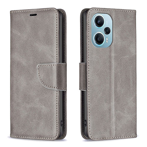 Leather Case Stands Flip Cover Holder B04F for Xiaomi Poco F5 5G Gray