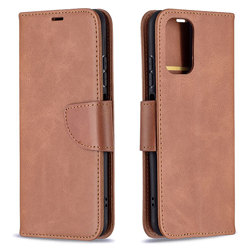 Leather Case Stands Flip Cover Holder B04F for Xiaomi Poco M5S Brown